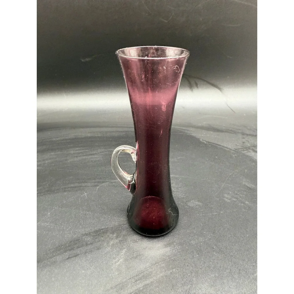 Vintage Amethyst Glass Bud Vase with Clear Handle Small Hand‎ Blown Style